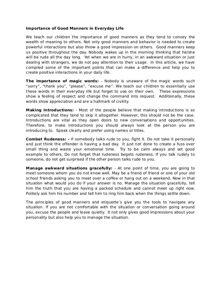 essay importance good manners